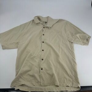 Tommy‎ Bahama Cream 100% Silk Button Up Short Sleeve Shirt Men's